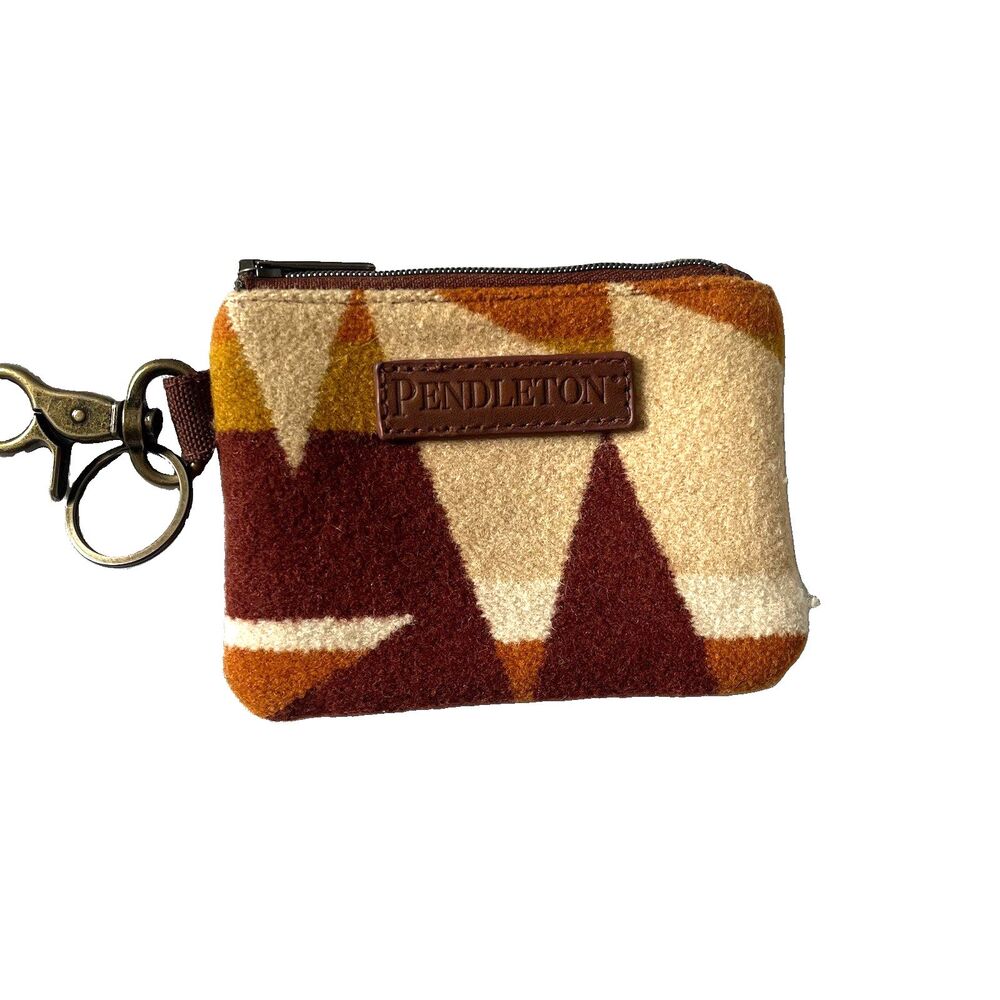 Pendelton Southwestern Aztec Wool Small Zipper Pouch Coin ID Purse Wallet Brown